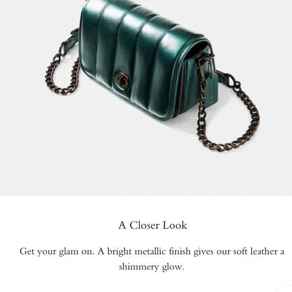 💚🪅NWT COACH DINKY 18 QUILTED BAG IN METALLIC DARK GREEN - Picture 6 of 15